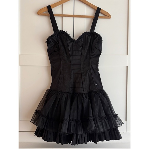white christmas dresses Satin and velvet corset mini dress with voluminous skirt black/white  058DN012 – RASARIO main image 1